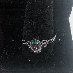 Mystic Topaz Oval Solitaire Ring - Black Band